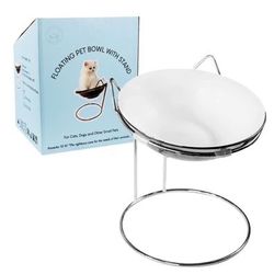 Angels Creations Cute Cat Bowls, Elevated Cat Food Bowl with Raised Stand, Silver