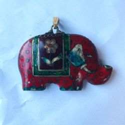 Vintage Oriental Cloisonné Elephant Pendant
