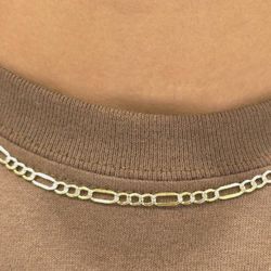10K Yellow Gold Diamond 💎 Cut Figaro Link Unisex Chain