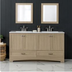 Style Selections SS 60 In Double Vanity Natural Oak 