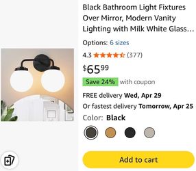 Black Bathroom Light Fixtures Over Mirror, Modern Vanity Lighting with Milk White Glass...