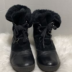BARE TRAP DAKOTA WOMEN'S FAUX SHERPA BLACK LEATHER ANKLE BOOTS SIZE 9.5