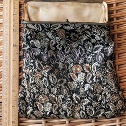 Very Vintage  Zell USA brocade embroidered floral clutch bag,or Wallet Silvery Embroidery  Snap Latch