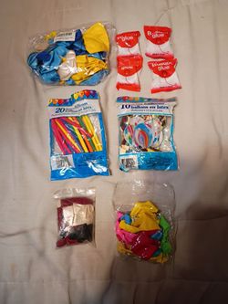 5 Packs of Assorted Latex Balloons and Balloon Glue Dots.