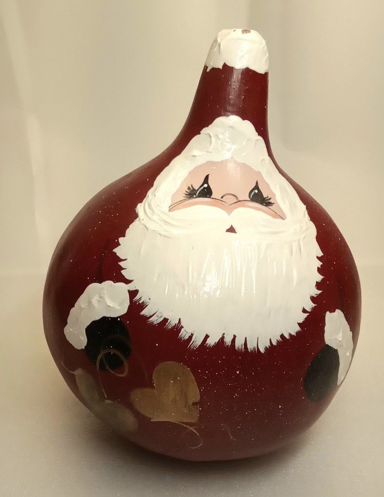 Vintage Hand Painted Gourd Santa Claus Christmas Decor Folk Art Primitive 7.5"