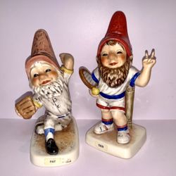 Vintage Goebel 2 CO-BOY Gnome Figurine Ted The Tennis & Baseball Player 1970’s