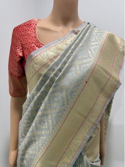 Banaras Semi Silk Saree with stitched Blouse ready to wear