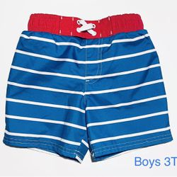Cat & Jack Swim Shorts Red/Blue White Stripe Boys 3T, SMOKE FREE!