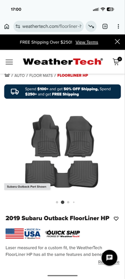 5th Gen 2015-2019 Subaru Outback weather tech floor mats.