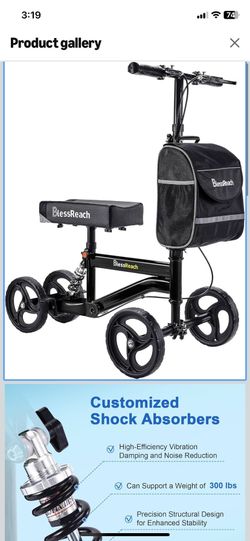 BlessReach Knee Scooter Walker for Adults Foot Injuries Ankle Surgery, Knee Scooters for Adult, Foldable Steerable with Dual Handbrake, Height Adjusta