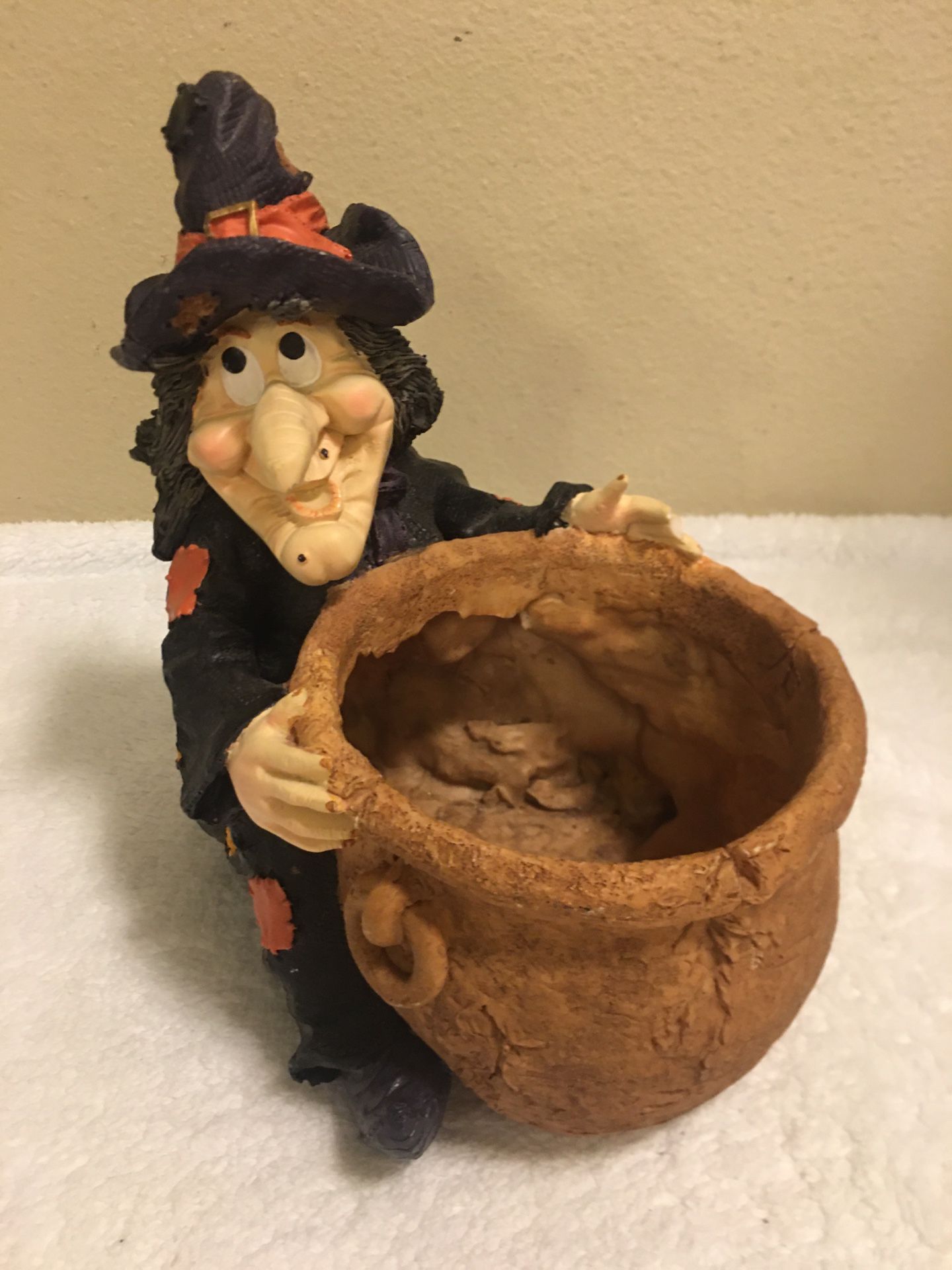 Halloween Witch with Cauldron Resin Planter