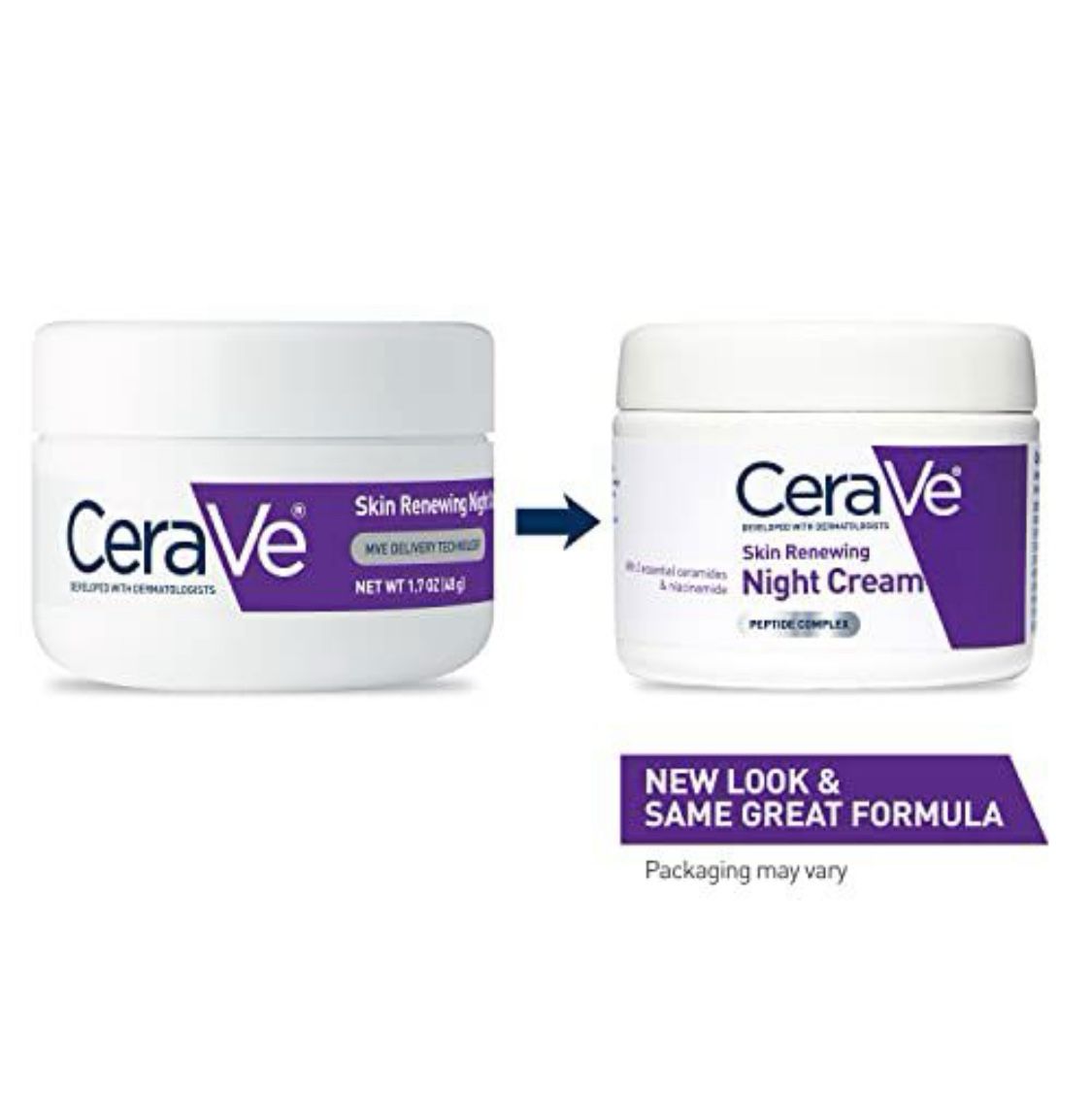 CeraVe Skin Renewing Night Cream, Niacinamide, Peptide Complex, and Hyaluronic Acid Moisturizer for Face, 1.7 Ounce, Packaging may Vary