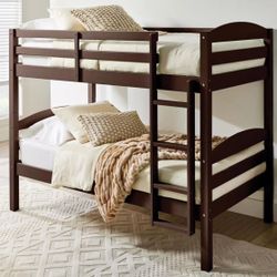 Better Homes & Gardens Leighton Solid Wood Twin-over-Twin Convertible Bunk Bed, Mocha (Brand New)