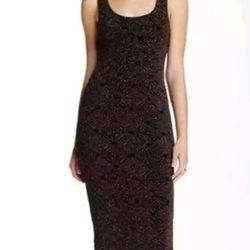 New June & Hudson Black Gold Body Con Midi Dress Large