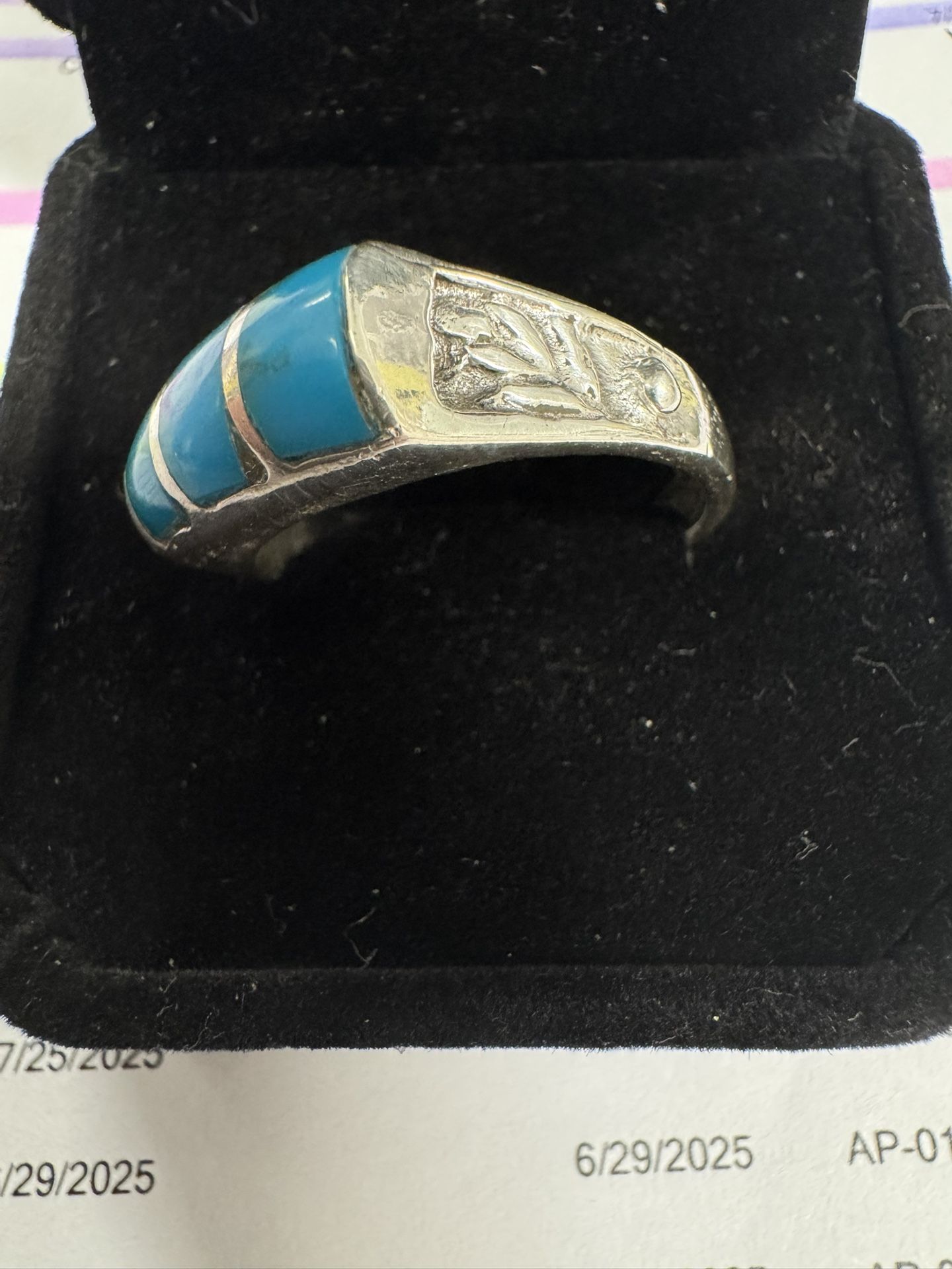 Vintage Sterling Silver Turquoise Channel Inlay Ring – Southwestern Native American Style –