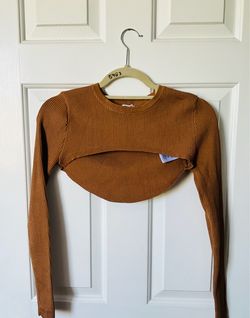 Brown Ribbed Long Sleeve Crop Top & corduroy mini skirt