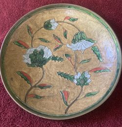Decorative plate tray, vintage, brass, hand-painted floral