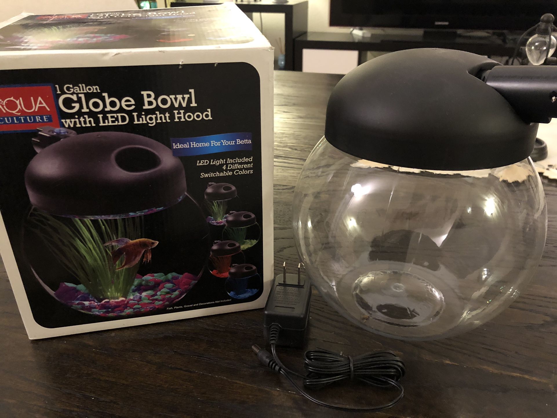 Fish Bowl with LED Light 1-Gallon For Betta Fish