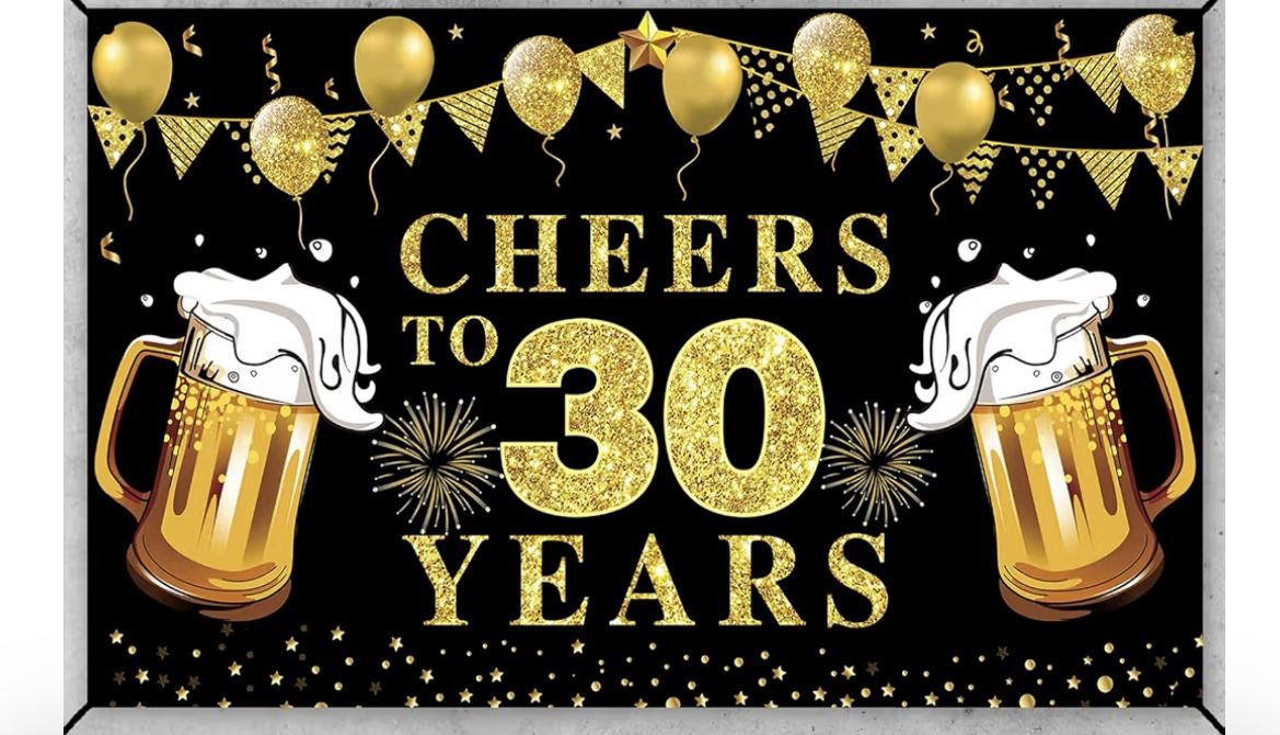 Happy 30th Birthday Banner Decorations, Black Gold Cheers