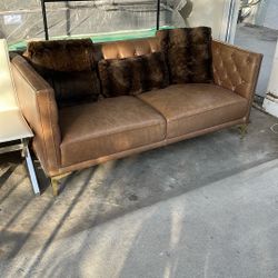 CB2 Savile Saddle Leather Tufted Apartment Sofa
