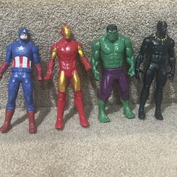 Marvel lot of 4 Avengers Hulk Black Panther Ironman Captain America 6” figures