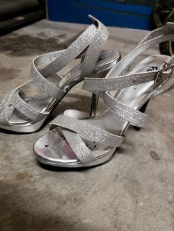 Silver glittery strappy heels
