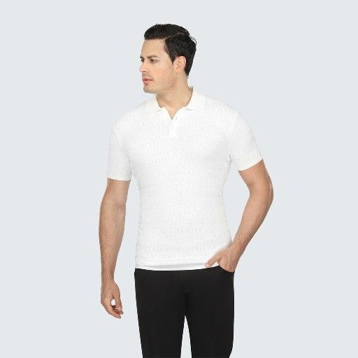 Vustra Jacquard White Short-sleeve Polo (Large)