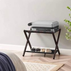 Luggage Rack, Folding Suitcase Stand with Storage Shelf