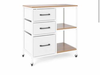 3 Drawer Mobile File Cabinet with Charging Station Rolling Printer Stand with Open Storage Shelves