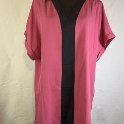 Womens Pink Black V-neck Short Sleeve Tunic Dress Size XL