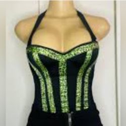 corset bustier halter. Black & Green Stripes