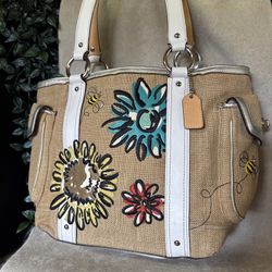 Coach Limited Straw Motif Bee Flower Satchel Tote