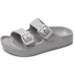 Unisex-Child Slides Double Buckle Adjustable EVA Flat Sandals for Boys Girls
