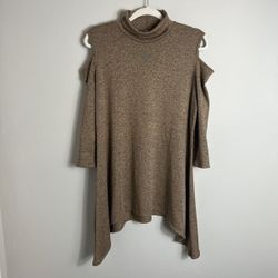 Clara Sun Woo Cold Shoulder Tunic Blouse Brown Size Medium Made in USA

