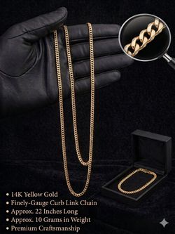 14K Yellow Gold Curb Link Chain - 22" 10g - Finely Gauged Luxury Necklace