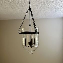 Antique Bronze 3 Lights Glass Lantern Pendant 