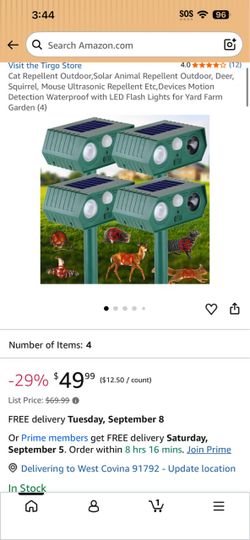 Solar Ultrasonic Animal Repellent Devices 4-Pack