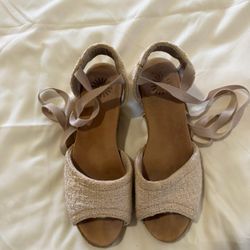 UGG Cream Woven Espadrille Wedge Sandals Ankle Ties