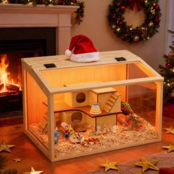wooden hamster cage, 24 inch chew proof  with openable top and warm lights, NEW 
