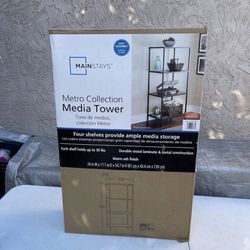 Mainstays Metro Media Tower Shelving Unit, Warm
