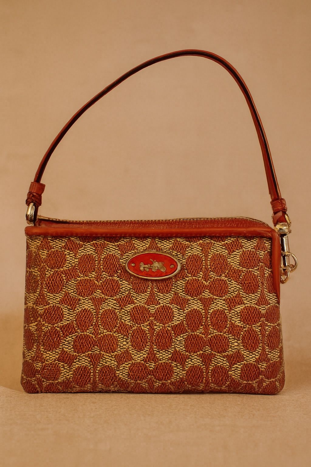 Coach Small Zip Wristlet Wallet Signature Logo Monogram Coated Canvas Red