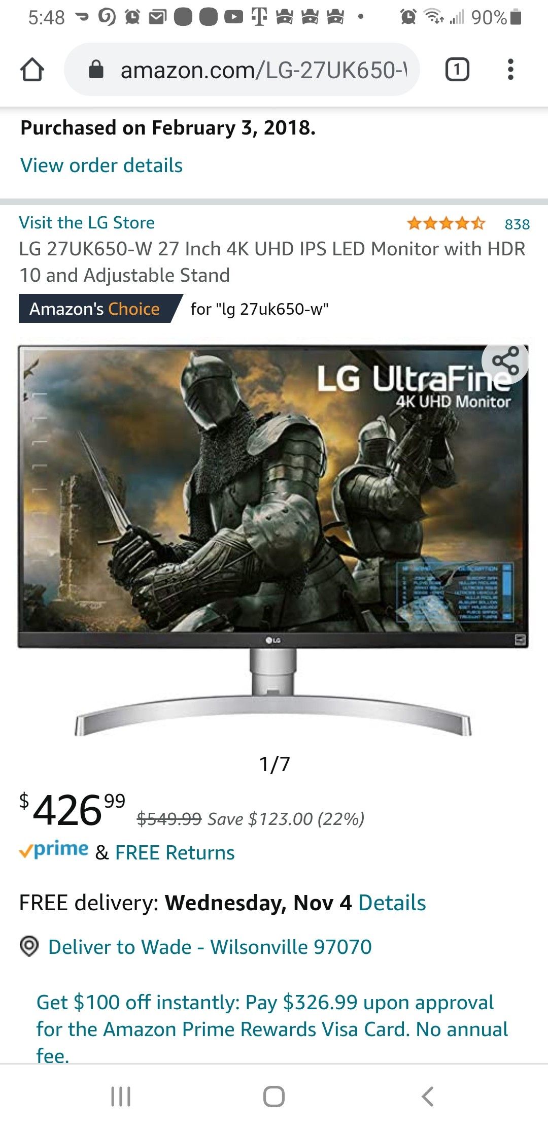 LG 27UK650-W 27in 4K monitor with HDR 10