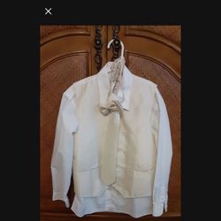 Boys Size 10, 4 Piece Cream Color: Collared shirt,  Vest,  Tie, And Bowtie