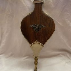Rare Vintage Wood & Leather 15” Fireplace Bellows with Eagle Emblem