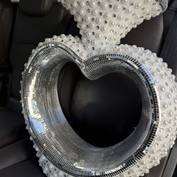 White & Silver Heart Decor Centerpiece Located In Charlotte NC 