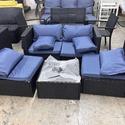 Walsunny Patio Furniture 5 Pieces Outdoor Sectional Sofa, Black Wicker