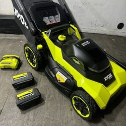 Riobi 40V HP Brushless 21 in. Cordless Battery Walk Behind Multi-Blade Self-Propelled Mower w/ (2) 6.0Ah Batteries and Charger
