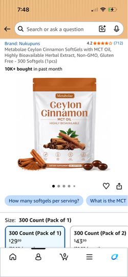 Metabolae Ceylon Cinnamon MCT Oil Softgels 300ct