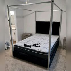 Black king canopy bed frame 