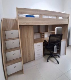 Loft Bed with Desk, Wardrobe, and Storage